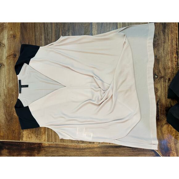 BCBGMAXAZRIA Women's Beige Black Gisele V-neck Draped Front Blouse Top Size L - Picture 5 of 7